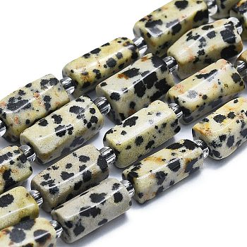 Natural Dalmatian Jasper Beads Strands, with Seed Beads, Faceted, Column, 12~13x6~8x6~8mm, Hole: 1mm, about 28pcs/strand, 15.55''~15.75'(39.5~40cm)