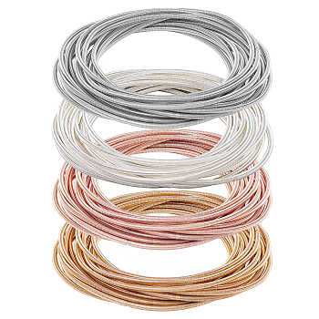 60Pcs 4 Colors Steel Round Snake Chain Stretch Bracelets Set, Minimalist Spring Bracelets for Women, Mixed Color, Inner Diameter: 2-1/4 inch(5.85cm), 15Pcs/color