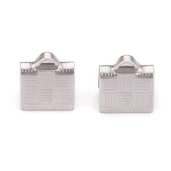 304 Stainless Steel Ribbon Crimp Ends, Stainless Steel Color, 7x7x5mm, Hole: 0.4mm