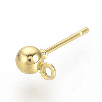 Iron Ball Stud Earring Findings, for DIY Earring Making, Nickel Free, Golden, 15x4mm, Hole: 1mm, Pin: 0.8mm