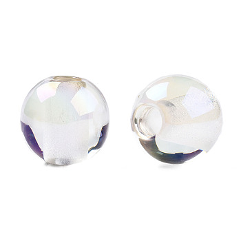 Transparent Resin European Beads, Pearl Luster Plated, Large Hole Beads, Round, Clear, 20x18.5mm, Hole: 6mm