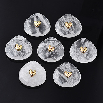 Natural Quartz Crystal Pendant Rhinestone Settings, with Light Gold Plated Brass Findings, Faceted, Teardrop, Fit for 2mm Rhinestone, 28x28x9mm, Hole: 1.2~1.5mm