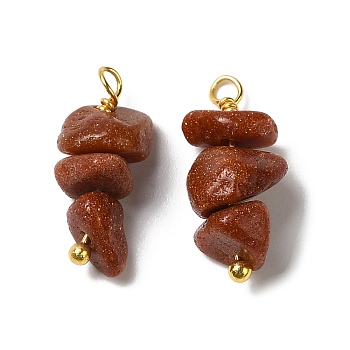 Synthetic Goldstone Pendants, Nuggets Charms with Real 18K Gold Plated Brass Loops, 13~19x7~13x5~7mm, Hole: 1.5~1.6mm