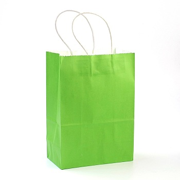 Pure Color Kraft Paper Bags, Gift Bags, Shopping Bags, with Paper Twine Handles, Rectangle, Lawn Green, 15x11x6cm