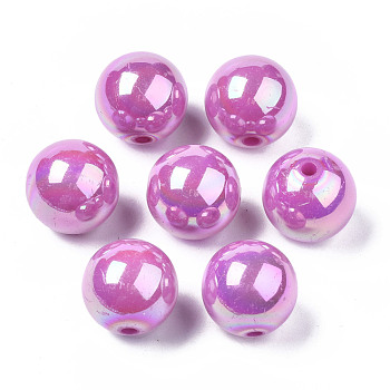 Opaque Acrylic Beads, AB Color Plated, Round, Orchid, 20x19mm, Hole: 2~3mm, about 111pcs/500g