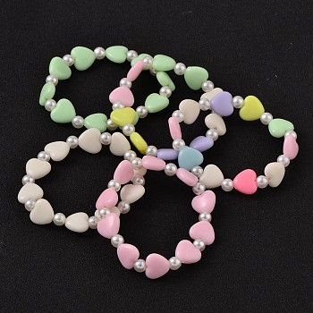 Opaque Acrylic Beaded Stretch Kids Bracelets, with Imitation Pearl Acrylic Beads, Mixed Color, 43mm
