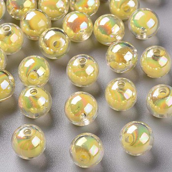 Transparent Acrylic Beads, Bead in Bead, AB Color, Round, Yellow, 11.5x11mm, Hole: 2mm, about 520pcs/500g