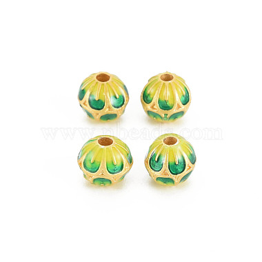 Matte Gold Color Lawn Green Round Alloy+Enamel Beads
