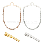 Brass Tie Clip, with Hanging Chains Collar Pins Tie Clips, Rectangle, Mixed Color, 53x5x17mm(AJEW-FG0003-09)