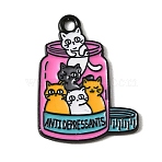 Alloy Enamel Pendants, Cat Shape with Bottle Charms, Hot Pink, 24.5x19x1.5mm, Hole: 1.8mm(FIND-B068-02B)