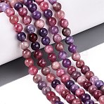 Natural Quartz Beads Strands, Dyed, Smooth Round, Imitation Tourmaline, Dark Violet, 6~6.5mm, Hole: 1~1.2mm, about 61~65pcs/strand, 14.76~15.16 inch(37.5~38.5cm)(G-N363-6mm-05)