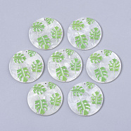 Cellulose Acetate(Resin) Pendants, Tropical Leaf Charms, 3D Printed, Flat Round, Monstera Leaf Pattern, Lime Green, 39x2.5mm, Hole: 1.6mm(X-KY-S163-019A)
