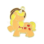 Alloy Enamel Pendants, Golden, Unicorn Charm, Orange, 29x25x1mm, Hole: 1.8mm(ENAM-Z015-01G-04)