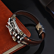 Leaehet Cords Multi-strand Bracelets, Alloy Dragon Punk Bracelet, Sienna, 8-5/8 inch(22cm)(PW-WG21659-02)