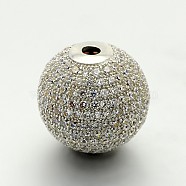 Brass Micro Pave Cubic Zirconia Round Beads, Cadmium Free & Lead Free, Clear, Platinum, 18mm, Hole: 3mm(ZIRC-M039-12P-RS)