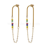 Chain Tassel with Glass Seed Beads Dangle Stud Earrings for Girl Women, 304 Stainless Steel Earrings, Golden, Colorful, 64x14x1.5mm, Pin: 0.7mm(EJEW-TA00014)