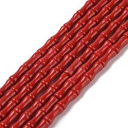 Dyed Synthetic Coral Beads Strands, Bamboo Stick, FireBrick, 7x3mm, Hole: 0.7mm, about 59pcs/strand, 16.14''(41cm)(CORA-P010-03)