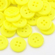 Acrylic Sewing Buttons, Plastic Buttons for Costume Design, 4-Hole, Dyed, Flat Round, Yellow, 15x2mm, Hole: 1mm(X-BUTT-E076-E-10)