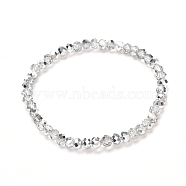 Faceted Glass Rondelle Beads Stretch Bracelet for Kid, Half Silver Plated Glass Bracelet, Pearl Luster Plated Glass Bracelet, Clear, 4x3.5mm, Inner Diameter: 1-7/8 inch(4.8cm)(BJEW-JB06807-17)
