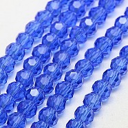 Glass Beads Strands, Faceted(32 Facets), Round, Blue, 6mm, Hole: 1.2mm, about 88~91pcs/strand, 19.49 inch~20.08 inch(49.5~51cm)(EGLA-J042-6mm-02)