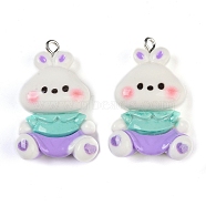 Rabbit Resin Pendants, with Platinum Iron Loops, White, 32x20.5x9.5mm, Hole: 2mm(RESI-U004-03D)