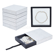 Starry Sky Pattern Cardboard Boxes, with PE Plastic 3D Floating Frame Display Holder, for Jewelry Earrings, Necklaces, Rings Storage, Square, Silver, Floating Frame: 11x11x2cm, Inner Diameter: 9.3x9.3cm, Cardboard Box: 11.4x11.4x2.4cm(CON-WH0087-40A)