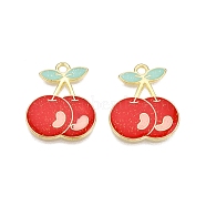 Light Gold Plated Alloy Enamel Pendants, Cadmium Free & Lead Free, with Glitter Powder, Cherry Charms, Red, 21x17x2mm, Hole: 1.8mm(PALLOY-N176-25A-RS)