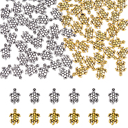 100Pcs 2 Colors Tibetan Style Alloy Beads, Tortoise, Antique Silver & Antique Golden, 12.5x9x4mm, Hole: 1mm, 50pcs/color(FIND-DC0005-17)