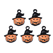 Spray Painted Alloy Enamel Pendants, Cadmium Free & Nickel Free & Lead Free, Halloween, Pumpkin, Orange, 17x13x3mm, Hole: 2mm(PALLOY-N164-021)
