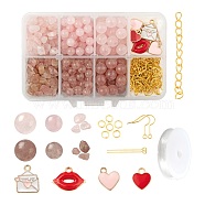 DIY Jewelry Set Making Kits for Valentine's Day, Including Round & Chip Mixed Gemstone Beads, Alloy Enamel Pendants, Iron Earring Hooks & Jump Rings & End Chains, Brass Eye Pin and Elastic Crystal Thread, Mixed Color, Beads: 170pcs/box(DIY-LS0001-84)