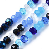 Electroplate Glass Beads Strands, Faceted, Rondelle, Dodger Blue, 4.5x3.5mm, Hole: 1mm, about 140~143pcs/strand, 18.90 inch~19.29 inch(48cm~49cm)(EGLA-T020-12A)