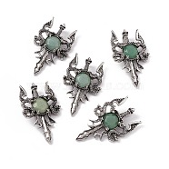 Natural Green Aventurine Pendants, Sword Charms, with Rack Plating Antique Silver Tone Alloy Findings, Cadmium Free & Lead Free, Faceted, 48x29x6.5mm, Hole: 6x3.5mm(G-H281-03G)