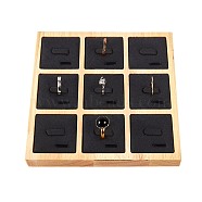 9 Slots Wood Ring Display Holder, Jewelry Showcase Display Organizer Stand, Square, Black, 15x14.95x1.95cm(RDIS-WH0001-05)
