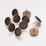 Brass Earring Settings, Flat Round, Antique Bronze, Tray: 12mm, 14x0.8mm(KK-H021-AB)