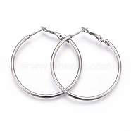 201 Stainless Steel Hoop Earrings, Hypoallergenic Earrings, Ring Shape, Stainless Steel Color, 12 Gauge, 42x39.5x2mm, Pin: 1mm(EJEW-F188-24P-B)