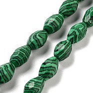 Synthetic Malachite Beads Strands, Faceted Rice, 12.5x8mm, Hole: 1.2mm, about 16pcs/strand, 7.68 inch(19.5cm)(G-P520-C17-01)