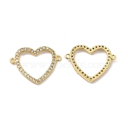 Brass Micro Pave Clear Cubic Zirconia Connector Charms, Heart Links, Real 18K Gold Plated, 18x24x2.5mm, Hole: 1.2mm(KK-E068-VB374)