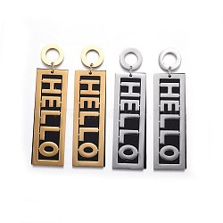 (Jewelry Parties Factory Sale)304 Stainless Steel Stud Earrings, with Plastic, Rectangle with Word HELLO, Mixed Color, 63mm, Pin: 0.7mm(EJEW-E242-22)