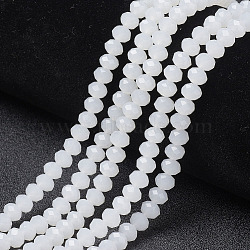 Glass Beads Strands, Imitation Jade, Faceted, Rondelle, White, 4x3mm, Hole: 0.4mm, about 113~115pcs/strand, 41~41.5cm(EGLA-A044-J4mm-D05)