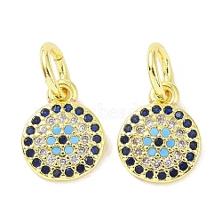 Real 18K Gold Plated Brass Micro Pave Cubic Zirconia Pendants, with Jump Ring, Evil Eye Charms, Colorful, 10.5x8x1.5mm, Hole: 4mm(KK-L209-039G-09)