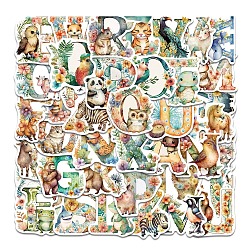 52Pcs Animal Letter PVC Waterproof Self-Adhesive Stickers, Cartoon Stickers, for Party Decorative Presents, Mixed Color, 40~70mm(PW-WG84914-01)