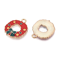 Christmas Theme Alloy Enamel Pendants, Cadmium Free & Lead Free, Light Gold, Christmas Wreath, 19x16x1.5mm, Hole: 2mm(ENAM-T020-10E)