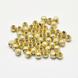 Long-Lasting Plated Brass Textured Beads, Real 18K Gold Plated, Nickel Free, Round, 3mm, Hole: 1mm(X-KK-K193-112G-NF)