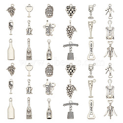 4Bags Tibetan Style Alloy Pendants Sets, Mixed Wine Theme Charms, Antique Silver, 16.5~30.5x6.5~20x1.5~7mm, Hole: 1.4~5mm, 1pc/style(DIY-DC0002-76)