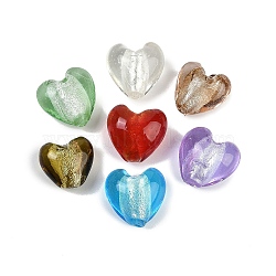 Handmade Lampwork Beads, Heart, Mixed Color, 14.5~15.5x15~15.5x9~10mm, Hole: 1.8mm(LAMP-Q005-06)