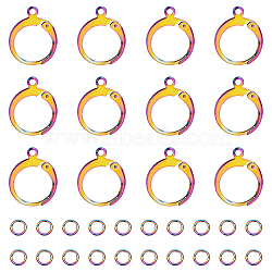 40Pcs 304 Stainless Steel Leverback Earring Findings, with Horizontal Loops and 40Pcs Open Jump Rings, Rainbow Color, 15x12~13x2mm, Hole: 1.4mm, Pin: 0.8mm(DIY-UN0003-92)