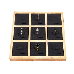 9 Slots Wood Ring Display Holder, Jewelry Showcase Display Organizer Stand, Square, Black, 15x14.95x1.95cm(RDIS-WH0001-05)