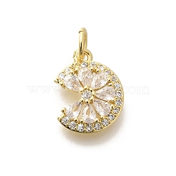 Brass Micro Pave Cubic Zirconia Pendants, with Jump Ring, Long-Lasting Plated, Lead Free & Cadmium Free, Flower Charms, Clear, 13x10.5x2.5mm, Hole: 3.5mm(KK-L225-006G-01)