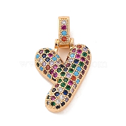 Brass Micro Pave Cubic Zirconia Pendants, Real 18K Gold Plated, Colorful, Letter Y, 18.5~24x12.5~25.5x5~5.5mm, Hole: 5x3mm(KK-C076-29Y-G02)