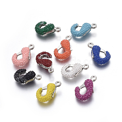 Brass Lobster Claw Clasps, with Polymer Clay Rhinestone, Platinum, Mixed Color, 25~25.5x15.5~16x8.5~10mm, Hole: 2.5mm(RB-L033-06)
